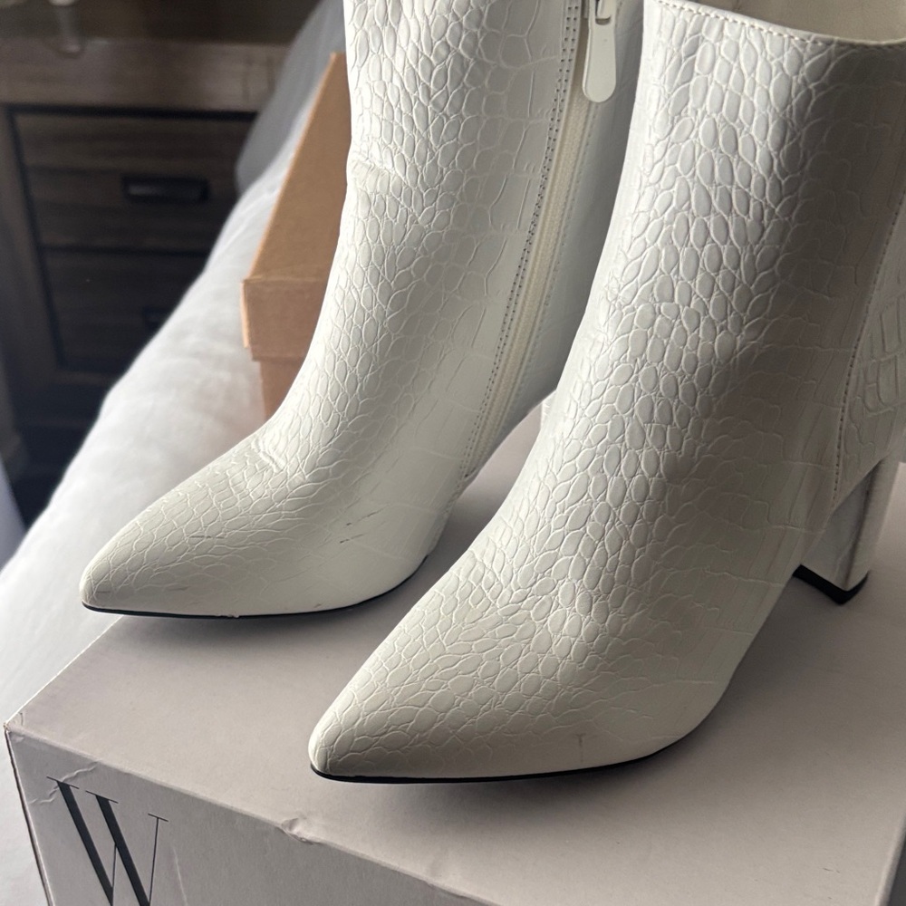 Ivory Croc-Patterned Booties